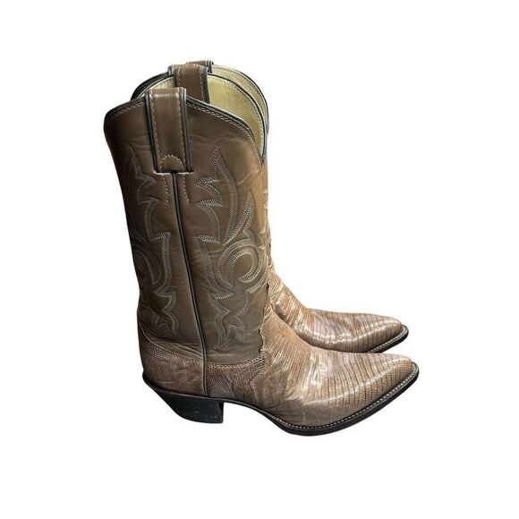 Vintage Justin Taupe Exotic Lizard Western Cowboy Boots Size 8 - Picture 1 of 9